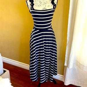 Reformation Black and White Striped Midi Dress